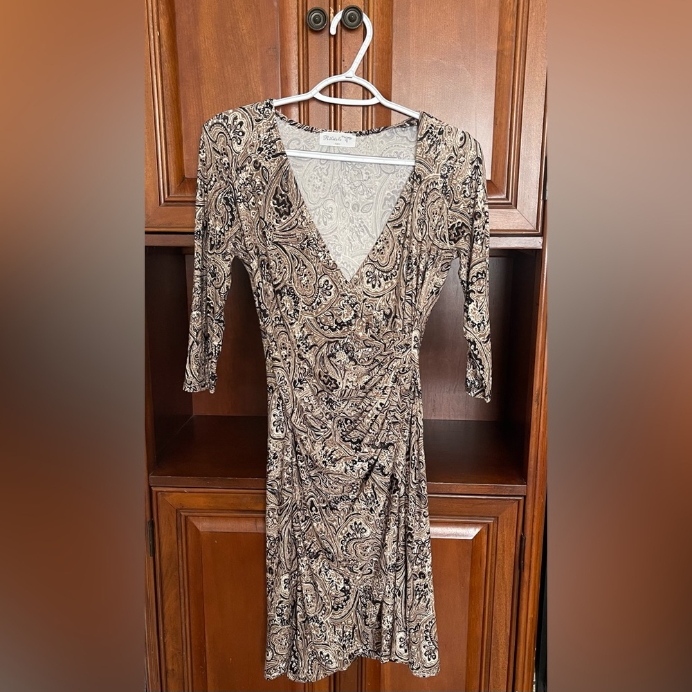 ReVd’elle Paris Paisley Print 3/4 Sleeve Wrap Dress